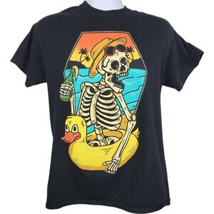 Neon‎ Riot T Shirt Sz M Skeleton Holding Beer Duck Float Graphic Black Vacation